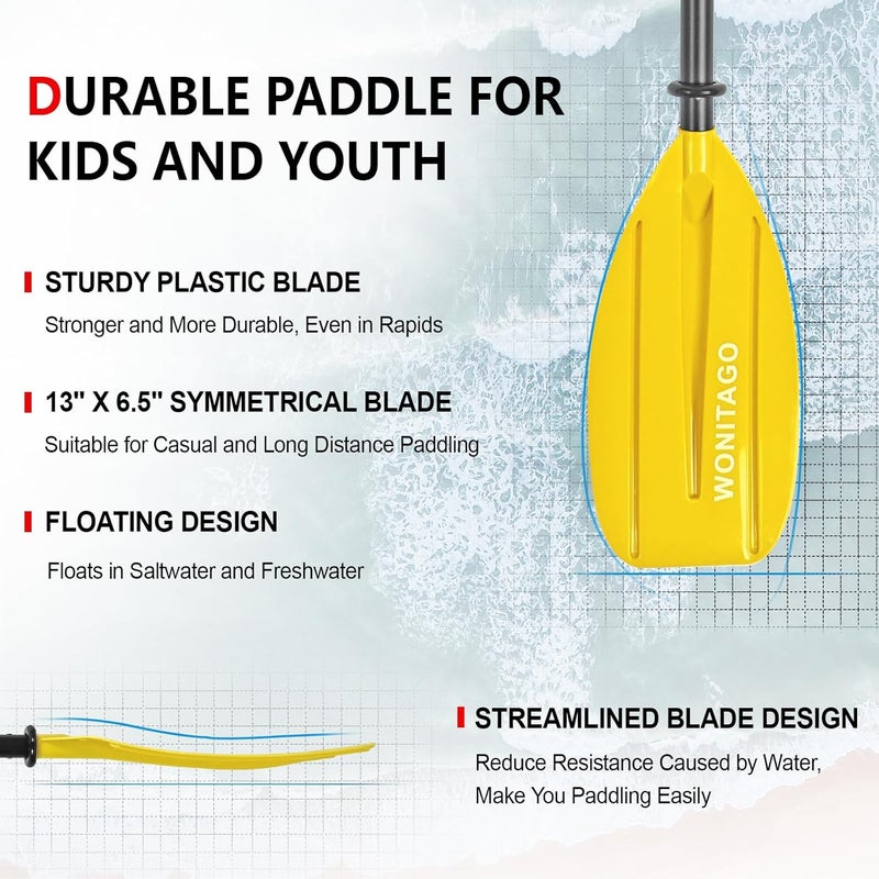 WONITAGO Kayak Paddles for Kid with Aluminum Shaft and PP Blade, Floating Kayaking Oars for Youth and Junior, Adjustable 163-183cm/64-72 Inches - Image 2